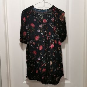 Anthropologie Shear Black Floral Blouse